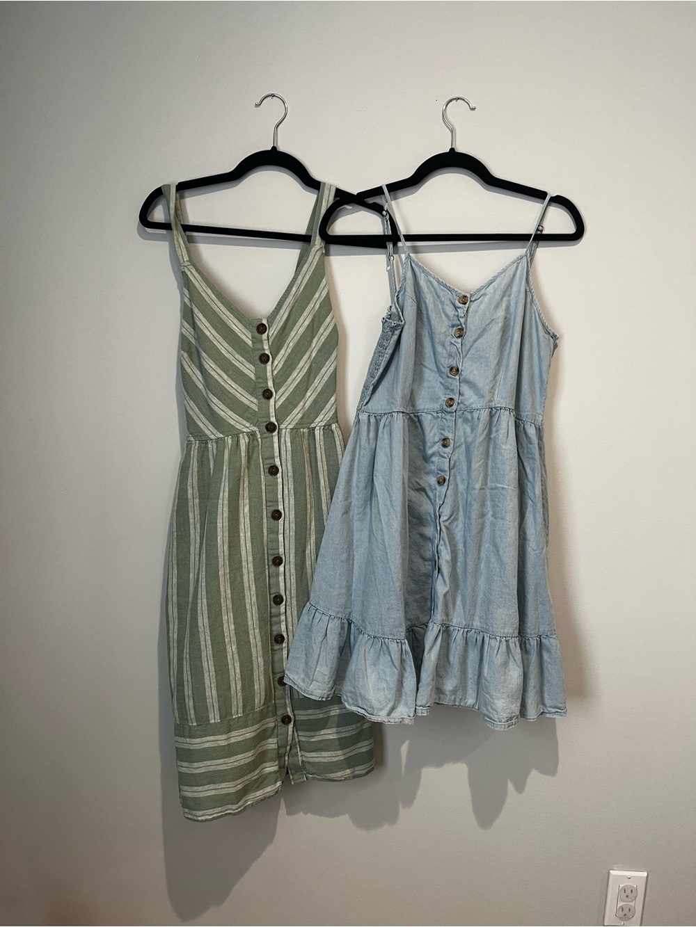 Japna Green Striped Midi Dress & Japna Light Blue Denim Midi Dress